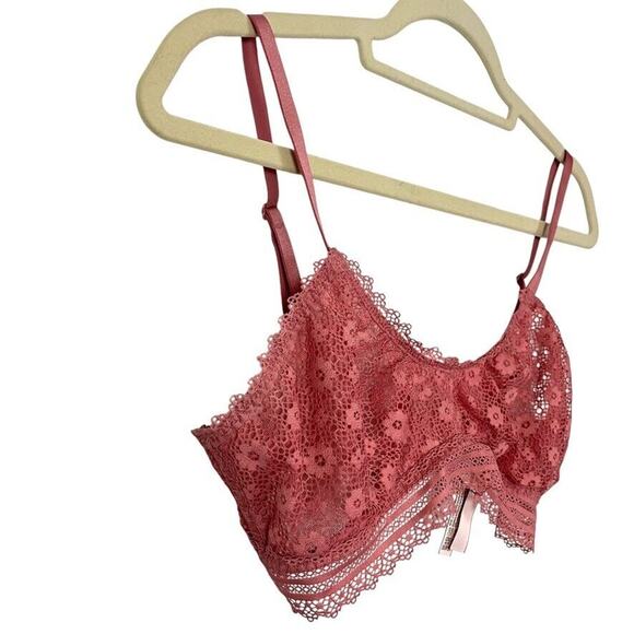 Victorias Secret Bralette Womens Pink Floral Wireless Sheer Back Close Bra sz L - Picture 4 of 16